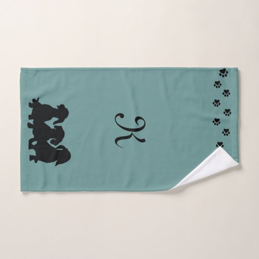 Serviette Dachshund Silhouette monogramme (Serviette à main)