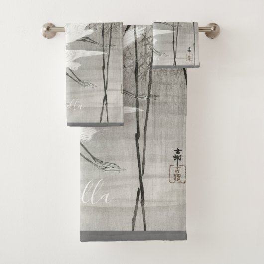 Serviette d'art asiatique Egret côtier (En situation)