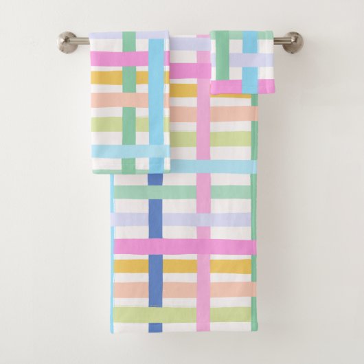 Serviette de bain à carreaux arc-en-ciel vif - Pas (En situation)