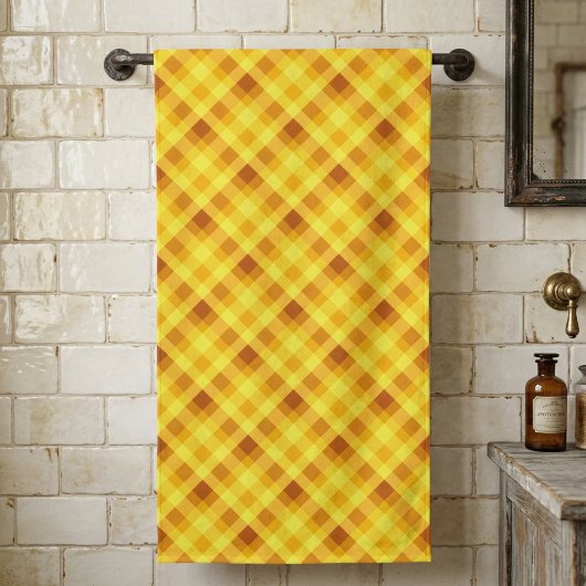 Serviette de bain à carreaux jaune vif de jaune d'