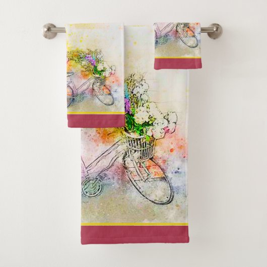 Serviette de bain à vélo et à fleurs (En situation)