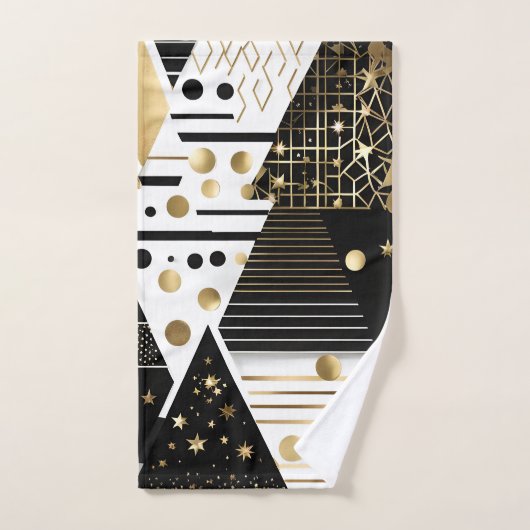 Serviette de bain abstraite en or et triangles noi (Serviette à main)