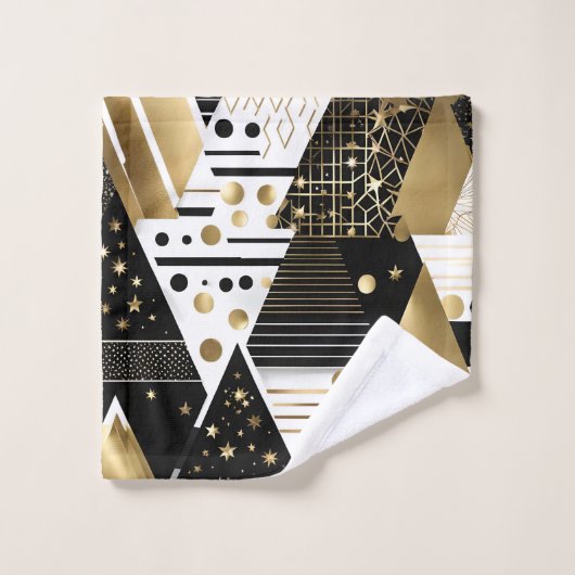 Serviette de bain abstraite en or et triangles noi (Gant de toilette)
