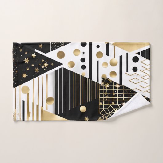 Serviette de bain abstraite en or et triangles noi (Serviette à main)