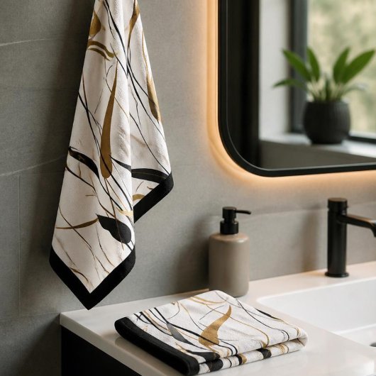 Serviette de bain abstraite noire et or moderne