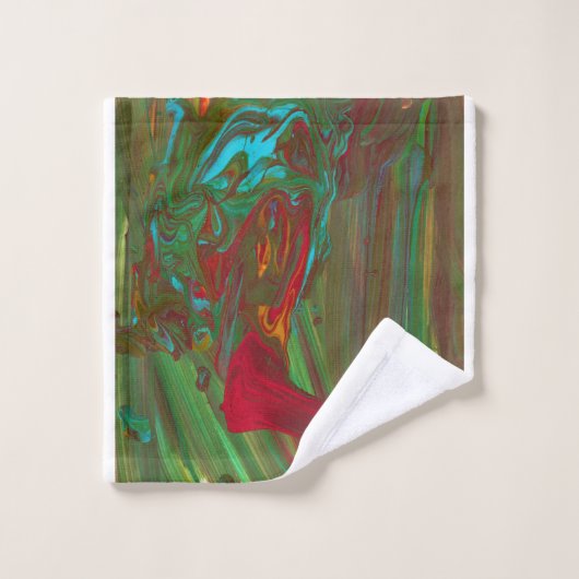 Serviette de bain abstraite rouge vert gras 1 : de (Gant de toilette)