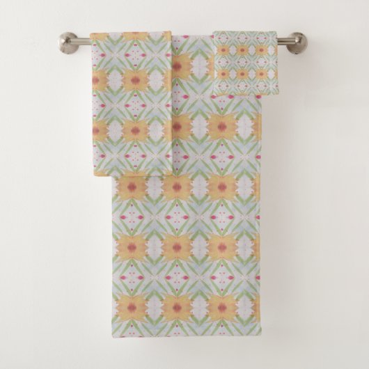 Serviette de bain Apricot Set avec rose et vert (En situation)