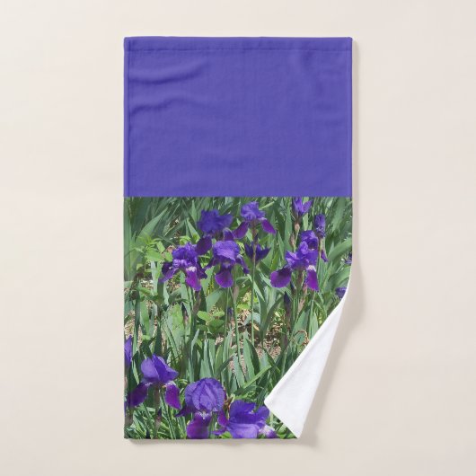 Serviette de bain aux feuilles vertes et iris viol (Serviette à main)