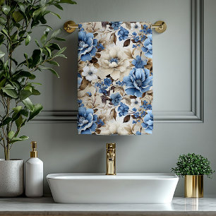 Serviette de bain aux fleurs dorées bleu marine lu