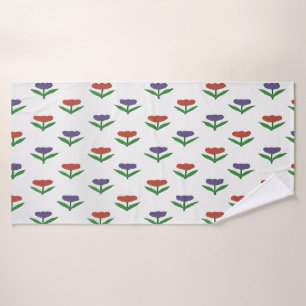 Serviette de bain aux tulipes rouges et violettes