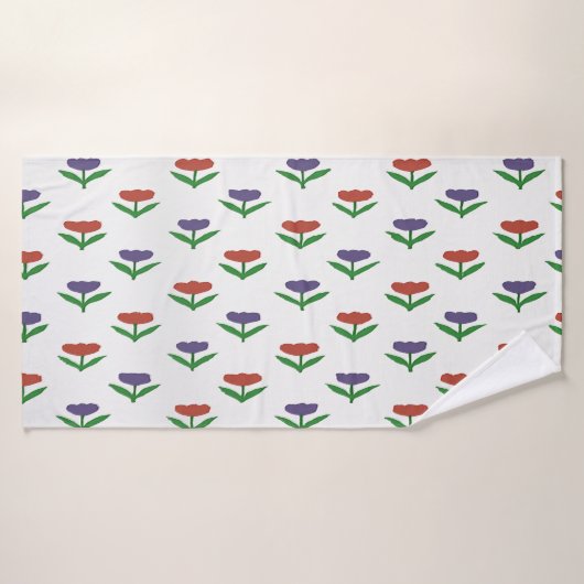 Serviette de bain aux tulipes rouges et violettes (Serviette de bain)