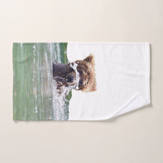 Serviette de bain avec grizzli et petits (Serviette à main)