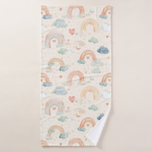 Serviette de bain bébé arc-en-ciel pastel aquarell