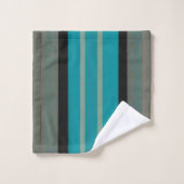 Serviette de bain beige noire et Turquoise (Gant de toilette)