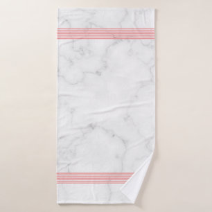 Serviette de bain blanc faux marbre rose rayures