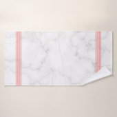 Serviette de bain blanc faux marbre rose rayures (Serviette de bain)