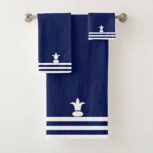 Serviette de bain blanche avec fleur de lis et ray