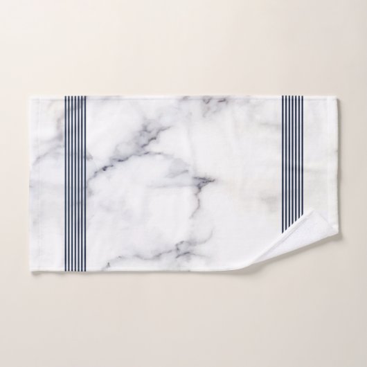 Serviette de bain blanche en faux marbre noir rayu (Serviette à main)