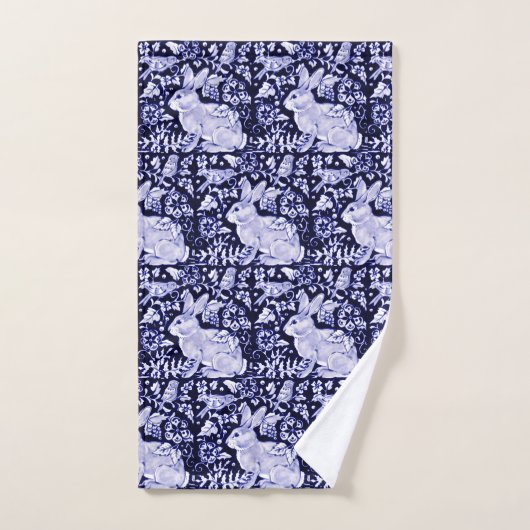 Serviette de bain bleu et blanc lapin Dedham (Serviette à main)