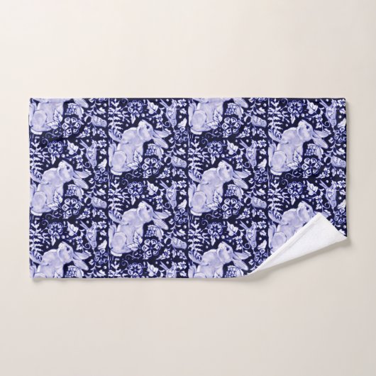 Serviette de bain bleu et blanc lapin Dedham (Serviette à main)