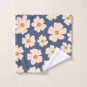 Serviette de bain bleu marine et beige floral (Gant de toilette)
