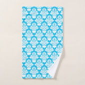 Serviette de bain bleu turquoise et blanc Damas (Serviette à main)