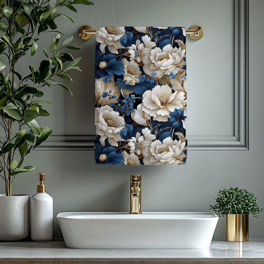 Serviette de bain chic moderne aux fleurs bleues e