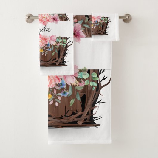 Serviette de bain Chouette florale (En situation)