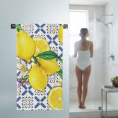 Serviette de bain Citrons à l'aquarelle et rayures