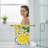 Serviette de bain Citrons à l'aquarelle et rayures