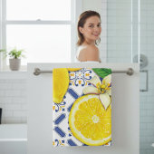 Serviette de bain Citrons à l'aquarelle et rayures