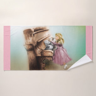 Serviette de bain colorée illustrée - Piano Girl