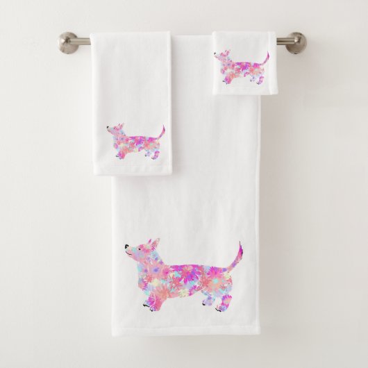 Serviette de bain Corgi à fleurs (En situation)