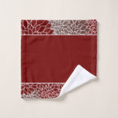 Serviette de bain dahlias rouge et argent (Gant de toilette)