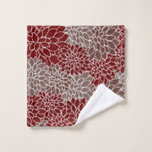 Serviette de bain dahlias rouge et argent (Gant de toilette)