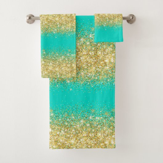 Serviette de bain de luxe Turquoise Gold Parties s (En situation)