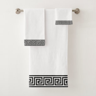 Serviette de bain élégante à motif grec noir et bl