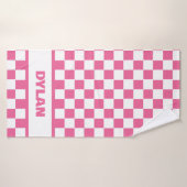 Serviette de bain en damier rose gras (Serviette de bain)