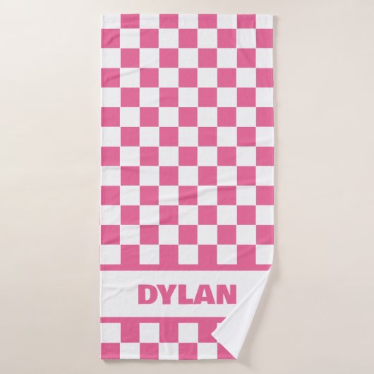 Serviette de bain en damier rose gras (Serviette de bain)