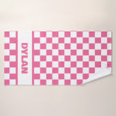 Serviette de bain en damier rose gras (Serviette de bain)