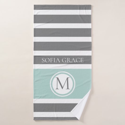 Serviette de bain en Gris Monogrammé et Gris de Mo (Serviette de bain)