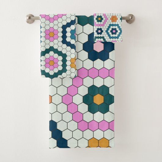 Serviette de bain en nid d'abeille géométrique hex (En situation)