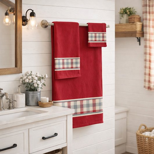 Serviette de bain en plaid de style ferme rouge et