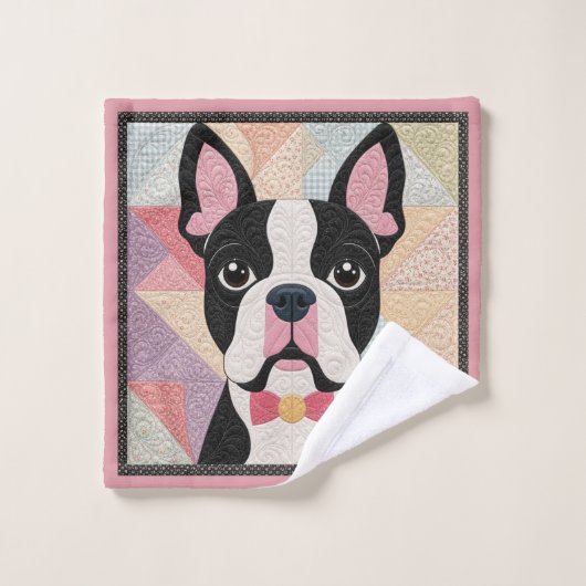 Serviette de bain en quilt Boston Terrier (Gant de toilette)