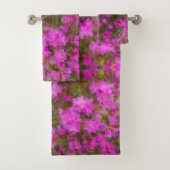 Serviette de bain ensemble Rhododendrons violets (En situation)