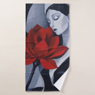 Serviette de bain Femme d'Art Moderne avec Rose Ro