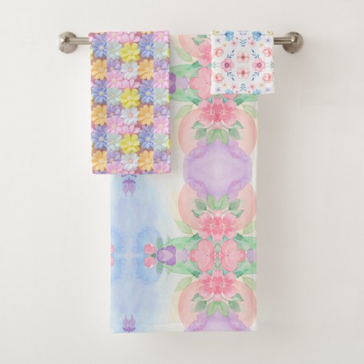 Serviette de bain fleur colorée (En situation)