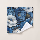 Serviette de bain fleurie classique bleu et blanc (Gant de toilette)