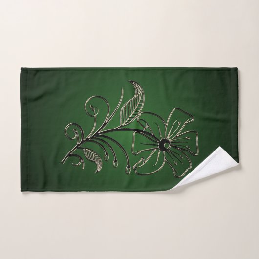 Serviette de bain fleurie verte (Serviette à main)