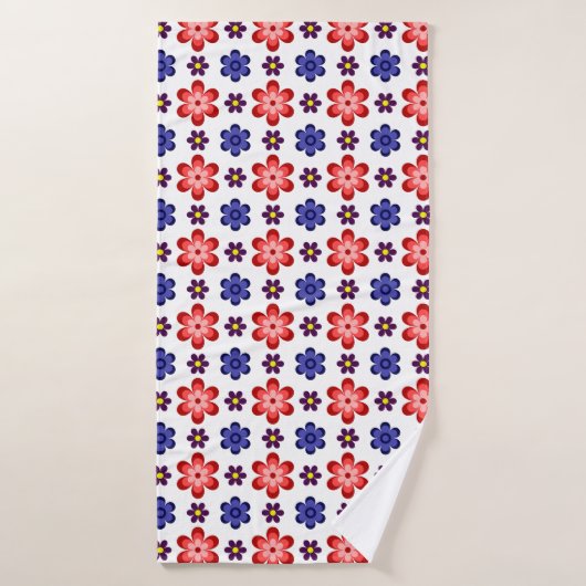 Serviette de bain Fleurs Bleu Bohème Rouge Violet (Serviette de bain)